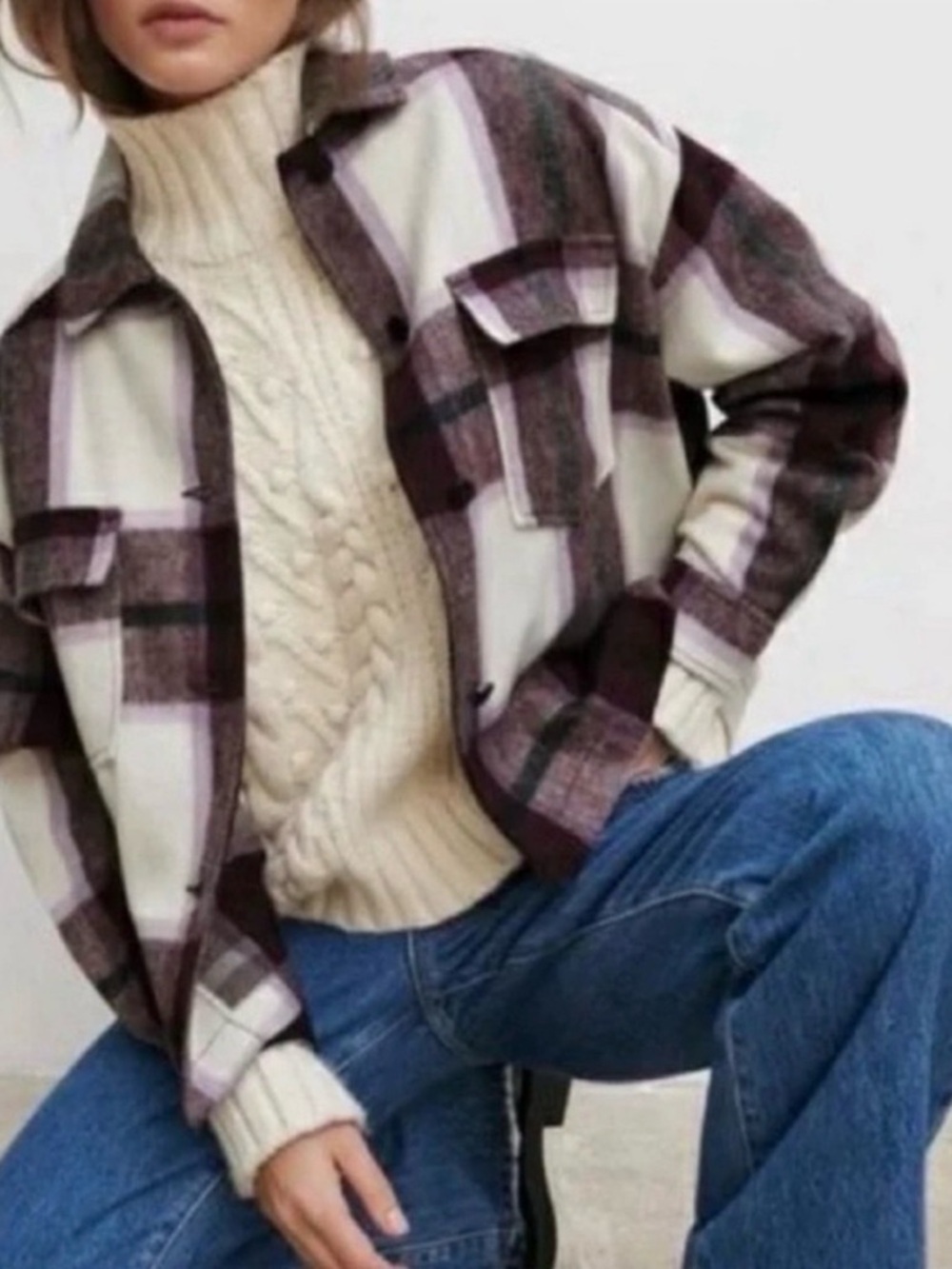 NEW Zara Plaid Shacket in Cream and Plum